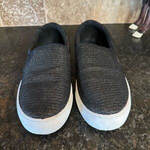 Qupid Black Glitter Slip-On Loafers